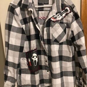 Black and White Checkered Flannel with Graphic Design